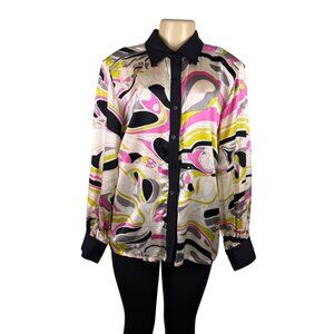 Gallant Womens Multicolor Silk Button-Down Blouse  Abstract Print Size 20
